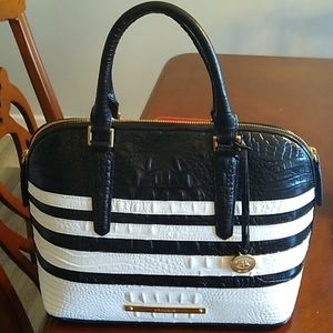 Brahmin Black and White Strip Bag Croc Embossed Leather Med/Large. Looks new.